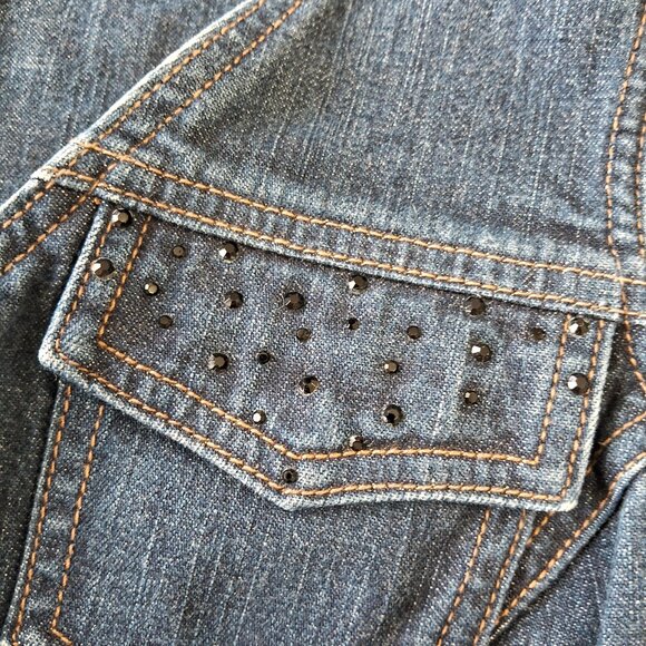 Harley-Davidson Denim Vest Rhinestone Embroidered Logo - Picture 11 of 12